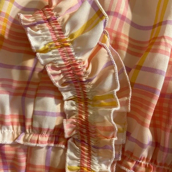 AS U WISH PINK/ORANGE PLAID SLEEVELESS SMOCKED MIDI DRESS SPRING/SUMMER SIZE L - Picture 12 of 12